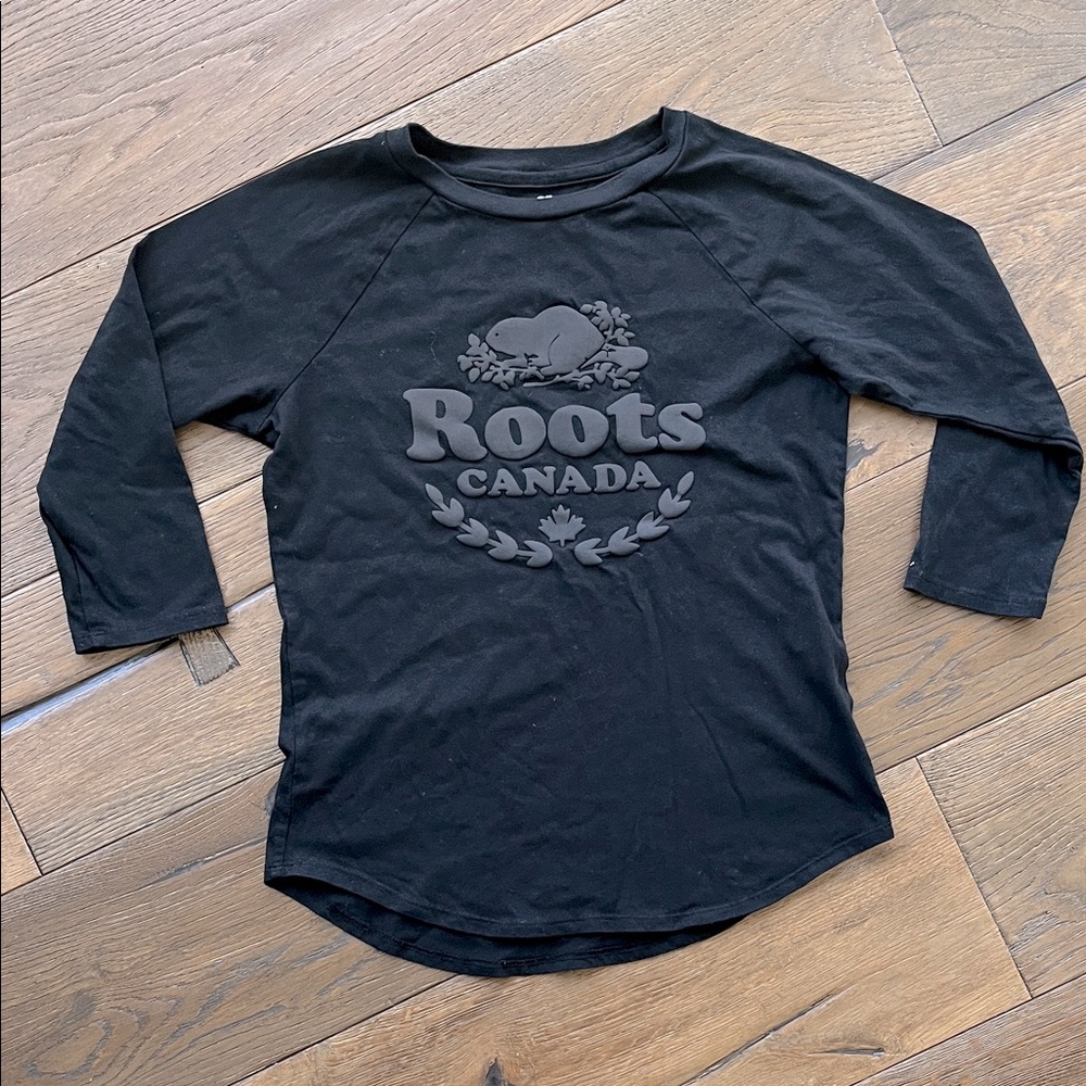 Roots Black 3/4 Sleeve Baseball Tee Size S